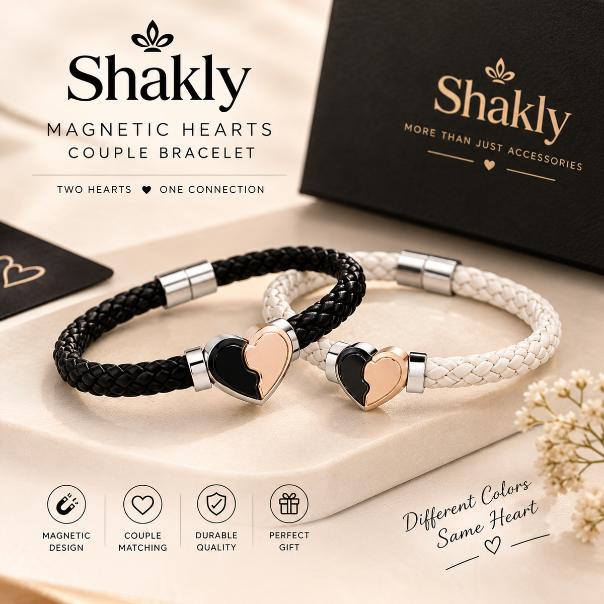 Shakly Magnetic Hearts Couple Bracelets – Two Hearts, One Connection ❤️
